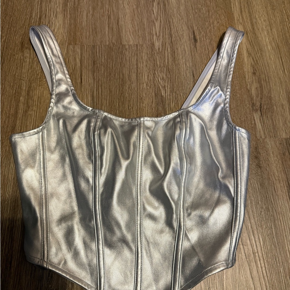 Sincerely Jules Silver Metallic Corset Tank Top